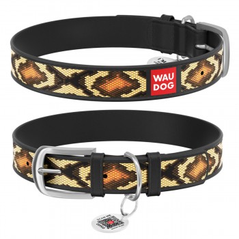 WAUDOG Design Ошейник с рисунком "Змея", премиум кожа, металлическая пряжка, черный
