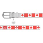 WAUDOG Design Ошейник с рисунком "Кленовый лист", премиум кожа, металлическая пряжка, белый