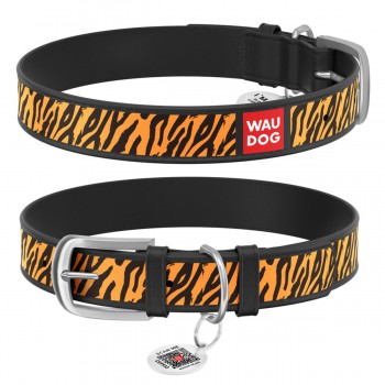 WAUDOG Design Ошейник с рисунком "Тигр", премиум кожа, металлическая пряжка, черный WAUDOG Design Ошейник с рисунком "Тигр", премиум кожа, металлическая пряжка, черный