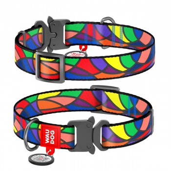 WAUDOG Nylon Ошейник для собак нейлоновый c QR паспортом, рисунок "Витраж", металлическая пряжка-фастекс