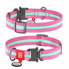 WAUDOG Nylon Нашийник для собак нейлоновий c QR паспортом, що світиться/світловідбивний, металева пряжка-фастекс, рожевий