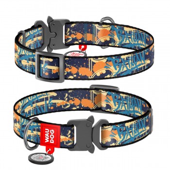 WAUDOG Nylon Ошейник для собак нейлоновый c QR паспортом, рисунок "Бэтмен Джинс", металлическая пряжка-фастекс WAUDOG Nylon Ошейник для собак нейлоновый c QR паспортом, рисунок "Бэтмен Джинс", металлическая пряжка-фастекс