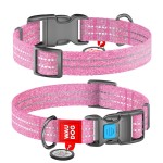 WAUDOG Re-cotton Ошейник для собак из восстановленного хлопка с QR паспортом, светоотражающий, пластиковый фастекс, розовый