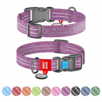 WAUDOG Re-cotton Нашийник для собак з відновленої бавовни з QR паспортом, світловідбиваючий, пластиковий фастекс, фіолетовий