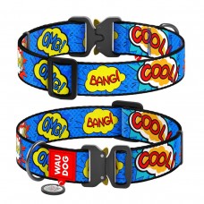 WAUDOG Nylon Нашийник для собак нейлоновий з QR паспортом, малюнок "ВАУ", металева пряжка-фастекс