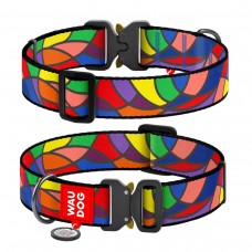 WAUDOG Nylon Нашийник для собак нейлоновий з QR паспортом, малюнок "Вітраж", металева пряжка-фастекс