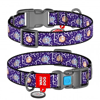 WAUDOG Nylon Нашийник для собак нейлоновий з QR паспортом, малюнок "Рік і Морті 2", пластиковий фастекс