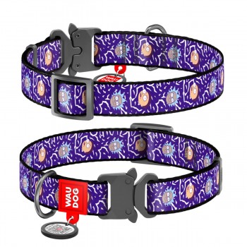 WAUDOG Nylon Нашийник для собак нейлоновий з QR паспортом, малюнок "Рік і Морті 2", металева пряжка-фастекс