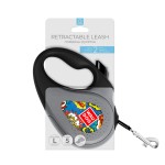 WAUDOG R-leash Поводок-рулетка для собак, рисунок "ВАУ", светоотражающая лента, черный