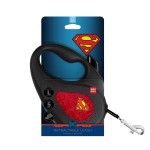 WAUDOG R-leash Поводок-рулетка для собак, рисунок "Супермен Лого Красный", светоотражающая лента, черный