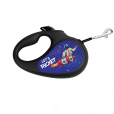 WAUDOG R-leash Повідець-рулетка для собак, малюнок "Космос. Ракета", світловідбивна стрічка, чорний