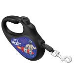 WAUDOG R-leash Поводок-рулетка для собак, рисунок "Космос. Ракета", светоотражающая лента, черный