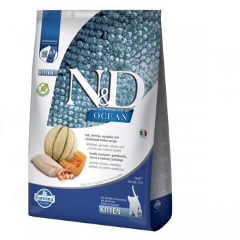 Сухой корм Farmina N&D Grain Free Ocean для котят с треской, креветками, тыквой и дыней