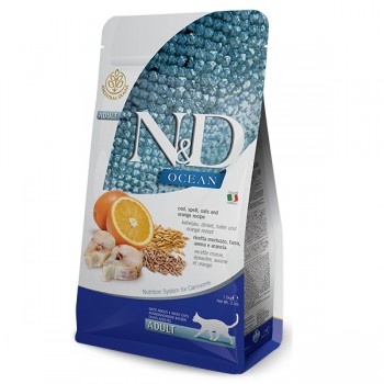 Сухой корм Farmina N&D Low Grain Ocean для взрослых кошек с треской и апельсином Сухой корм Farmina N&D Low Grain Ocean для взрослых кошек с треской и апельсином
