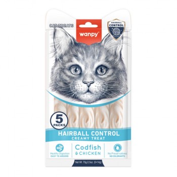 Жидкое лакомство для кошек Wanpy Functional Creamy Lickable Treat Hairball Control для вывода шерсти