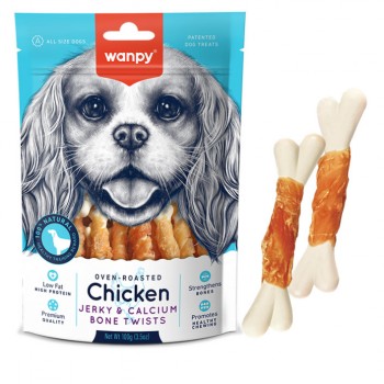 Лакомство для собак Wanpy Chicken Jerky & Calcium Bone Twists 100г. Лакомство для собак Wanpy Chicken Jerky & Calcium Bone Twists 100г.
