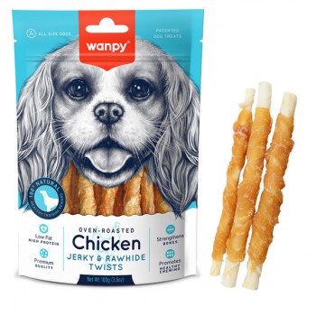 Wanpy Chicken Jerky & Rawhide Twists ВАНПІ ПАЛОЧКА З В'ЯЛЕНОЮ КУРКОЮ ласощі для собак