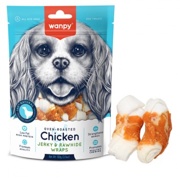 Лакомство для собак Wanpy Chicken Jerky & Rawhide Wraps кость с вяленой курицей Лакомство для собак Wanpy Chicken Jerky & Rawhide Wraps кость с вяленой курицей