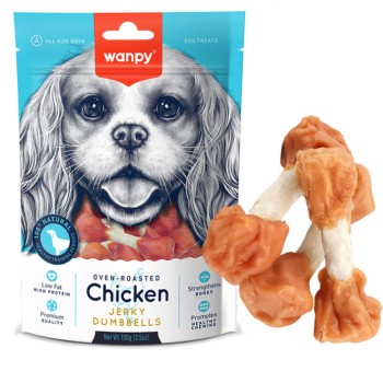 Ласощі для собак Wanpy Chicken Jerky Dumbbells кістка-гантель з в'яленою куркою Ласощі для собак Wanpy Chicken Jerky Dumbbells кістка-гантель з в'яленою куркою