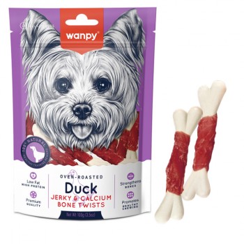 Ласощі для собак Wanpy Duck Jerky & Calcium Bone Twists Кістка з вяленою качкою і кальцієм Ласощі для собак Wanpy Duck Jerky & Calcium Bone Twists Кістка з вяленою качкою і кальцієм