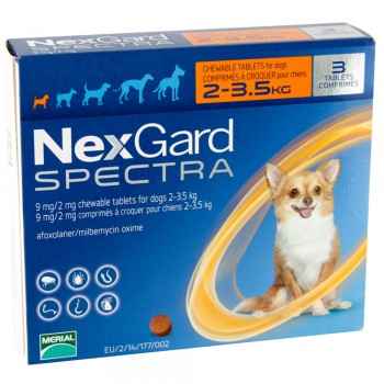 NexGard Spectra жувальна таблетка від бліх, кліщів та гельмінтів для собак вагою 2-3,5 кг