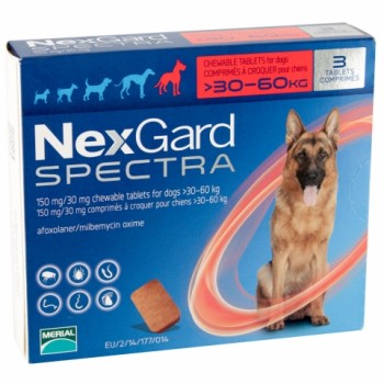 NexGard Spectra жевательная таблетка от блох, клещей и гельминтов для собак весом 30-60 кг