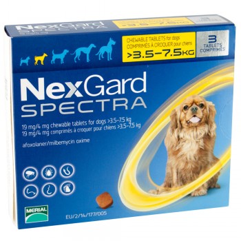 NexGard Spectra жевательная таблетка от блох, клещей и гельминтов для собак весом 3,5-7,5 кг