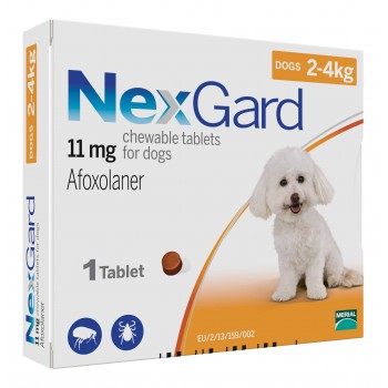 NexGard жувальна таблетка від бліх та кліщів для собак вагою 2-4 кг