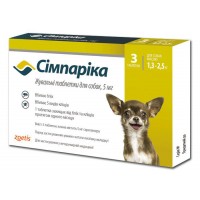 Simparica (Симпарика) жевательная таблетка от блох и клещей для собак весом 1,3-2,5 кг